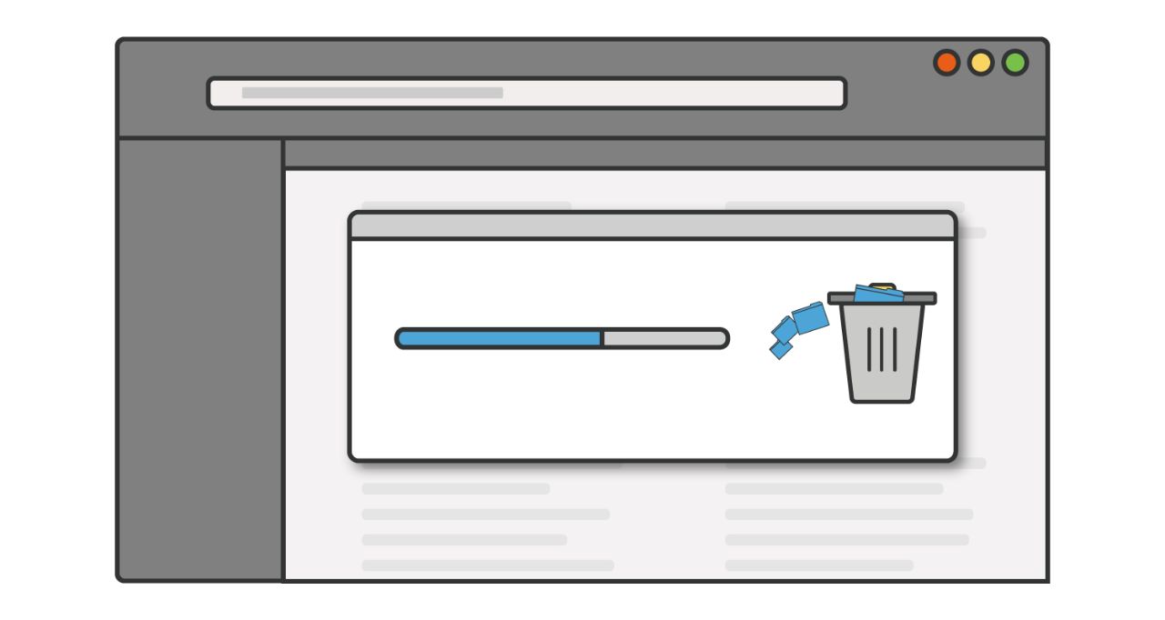 Illustrazione di una barra di avanzamento mentre programmi o applicazioni inutilizzate sono eliminati da un computer