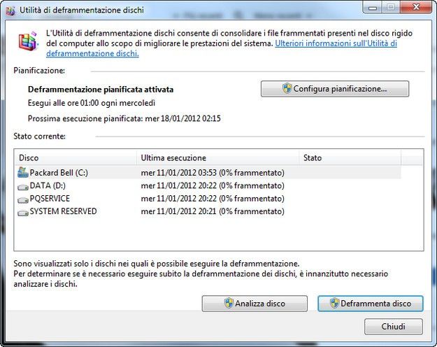 La finestra di pop-up del Deframmentatore di Disco di Windows 7 mostra lo stato dell’analisi in corso di un resoconto di un’analisi di disco