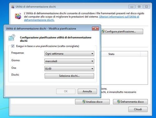 Deframmentatore di Disco di Windows 7: Finestra di pop-up della modifica dell’orario