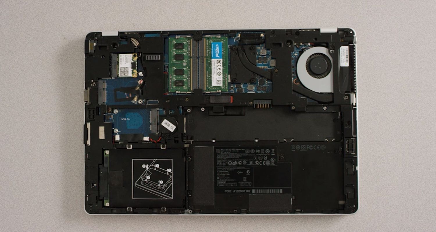 Interior of a laptop with its case removed