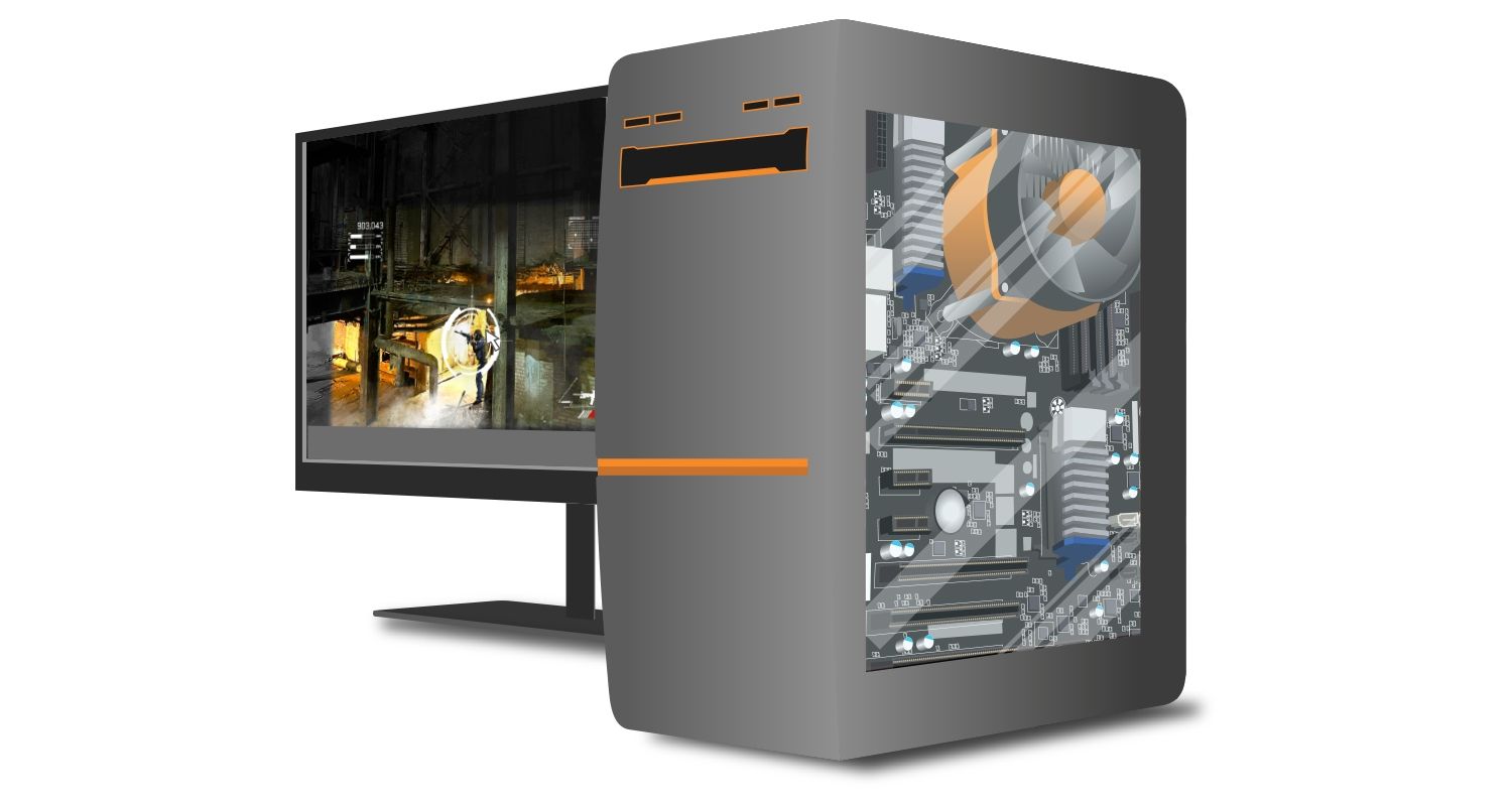 Un computer e monitor da gaming che mostrano un gameplay