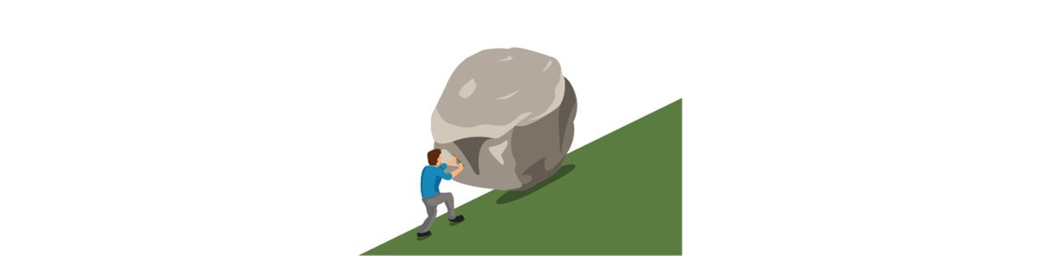 Un uomo spinge un carico in salita per indicare come possa essere un sistema Mac lento