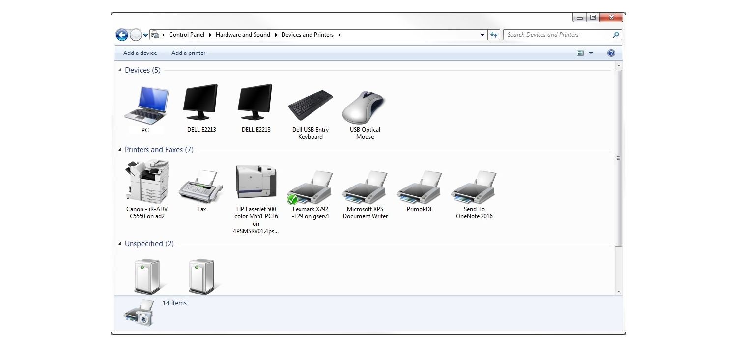Finestra Dispositivi & Stampanti di Windows 7